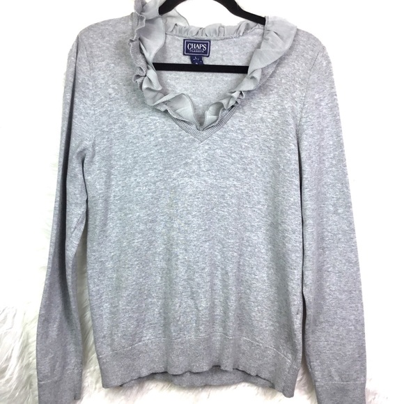 Chaps Classic V-neck Top Long sleeve classic Top Ruffled collar large - Picture 5 of 7